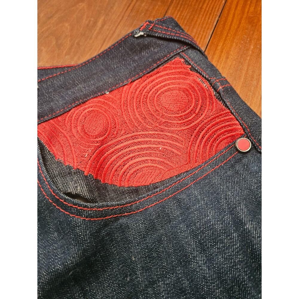 Coogi Wide Leg Jeans W40 L34 Red Contrast Stitching Embroidered Pockets Y2K - Picture 7 of 16